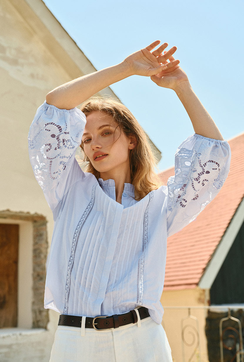 Petite Studio's Chandler Cotton Blouse in Sky