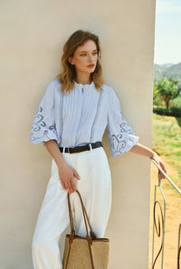 Petite Studio's Chandler Cotton Blouse in Sky