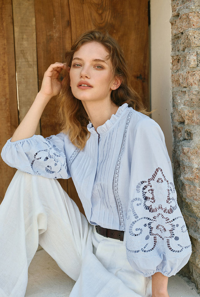 Petite Studio's Chandler Cotton Blouse in Sky