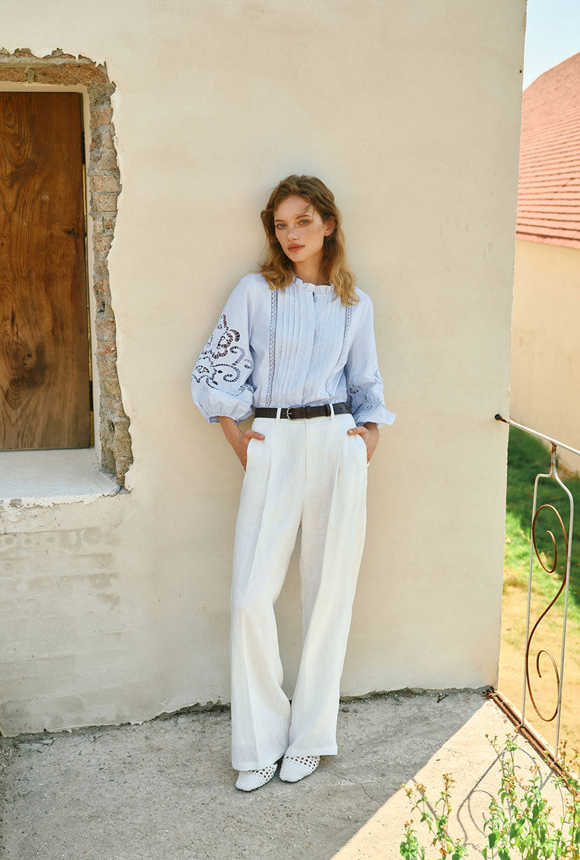 Petite Studio's Chandler Cotton Blouse in Sky