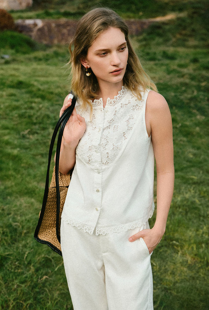Petite Studio's Coraline Cotton Lace Top in Ivory