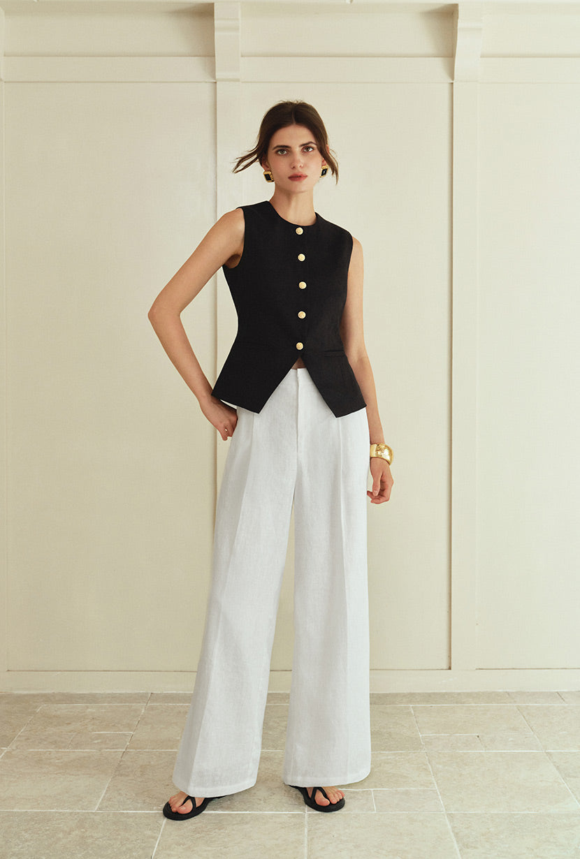 Petite Studio's Rozi Linen Vest in Black