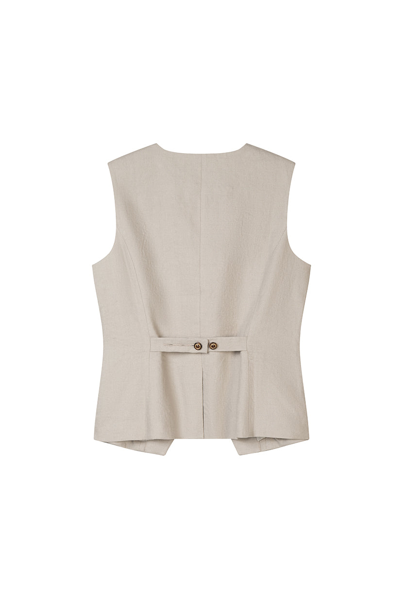 Petite Studio's Rozi Linen Vest in Sand