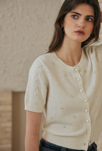 Petite Studio's Basti Reversible Merino Wool Cardigan in Cream
