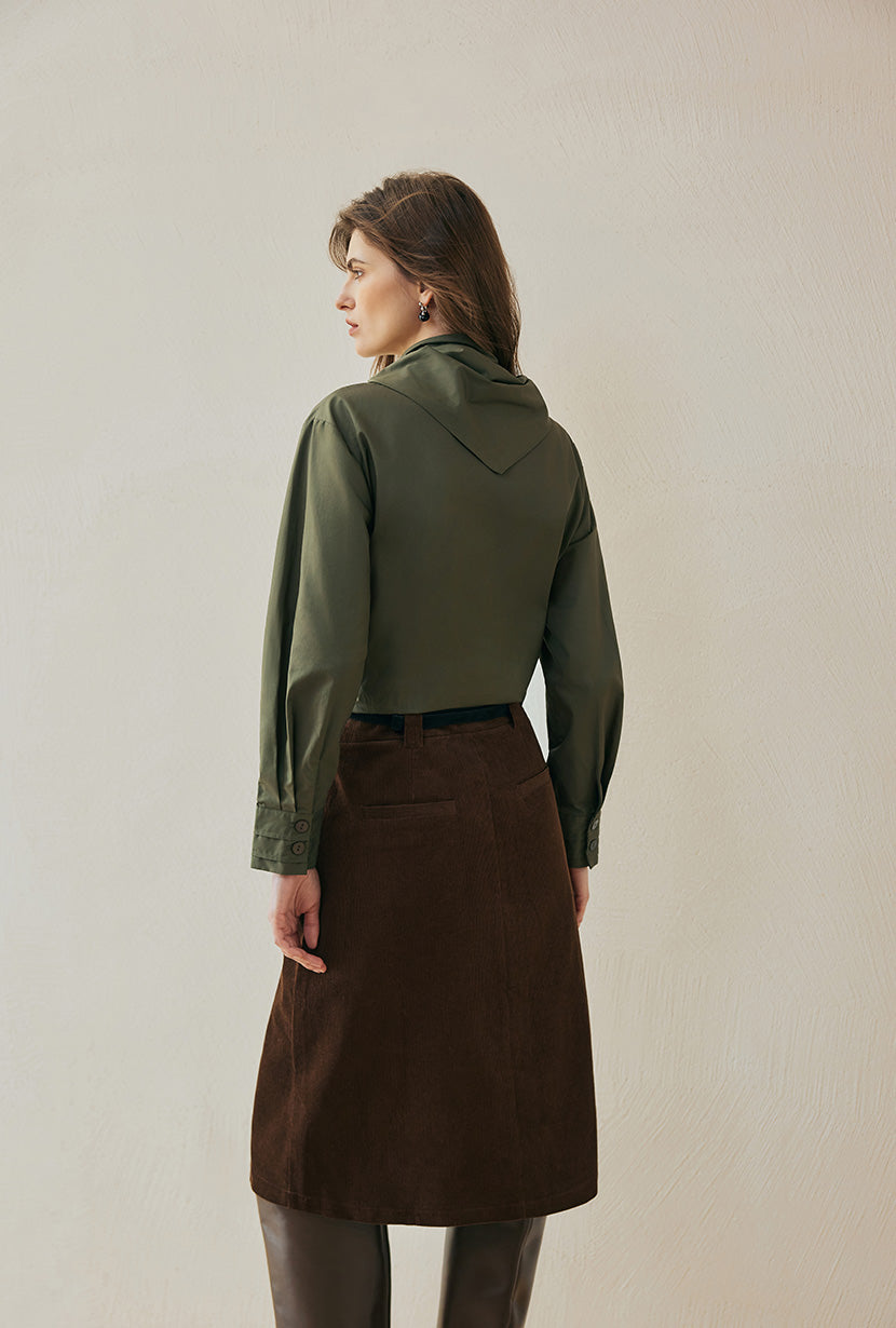 Petite Studio's Finn Cotton Scarf Shirt in Moss Green