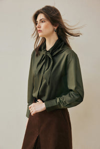 Petite Studio's Finn Cotton Scarf Shirt in Moss Green