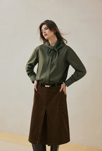 Petite Studio's Finn Cotton Scarf Shirt in Moss Green
