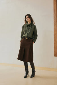 Petite Studio's Finn Cotton Scarf Shirt in Moss Green