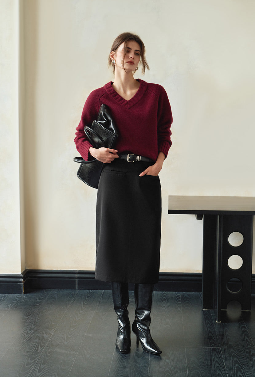 Petite Studio's Samuel Merino Wool Sweater in Burgundy