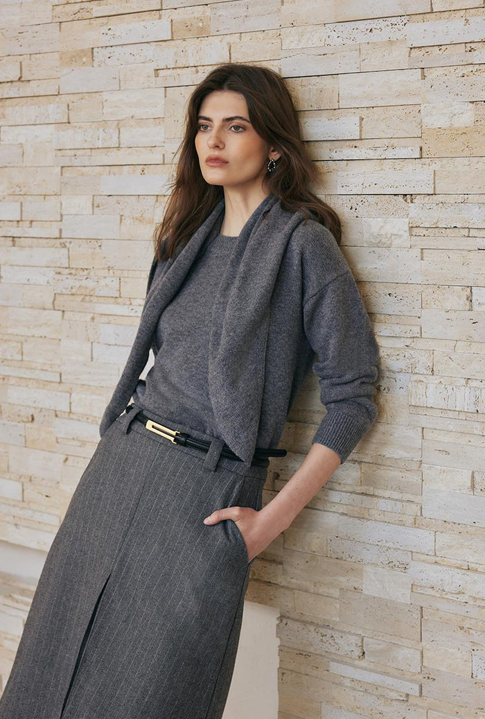 Petite Studio's Nori Merino Wool Scarf Sweater in Grey