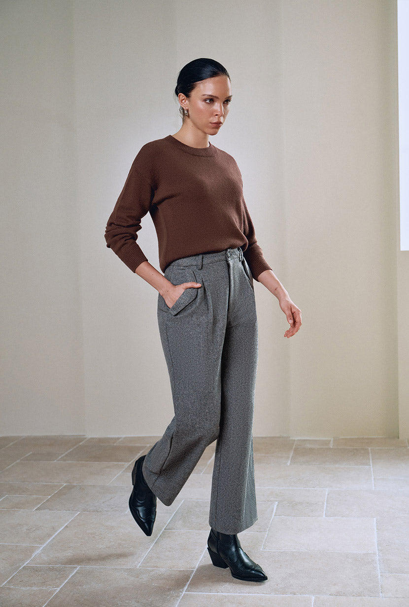 Petite Studio's Nori Merino Wool Scarf Sweater in Chocolate