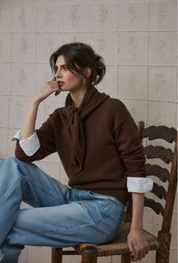 Petite Studio's Nori Merino Wool Scarf Sweater in Chocolate