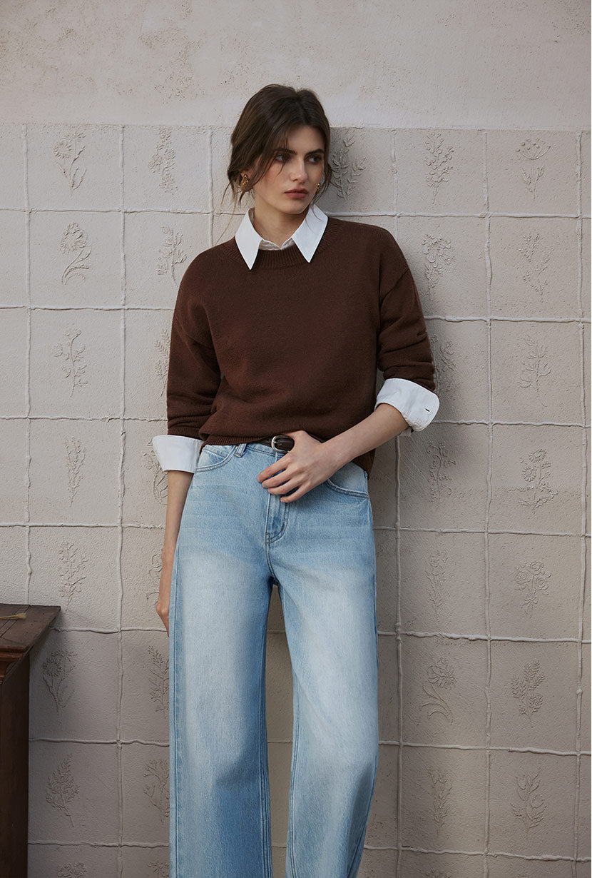 Petite Studio's Nori Merino Wool Scarf Sweater in Chocolate