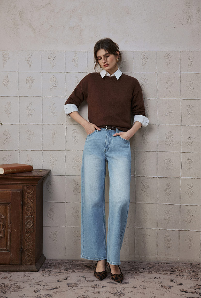 Petite Studio's Nori Merino Wool Scarf Sweater in Chocolate