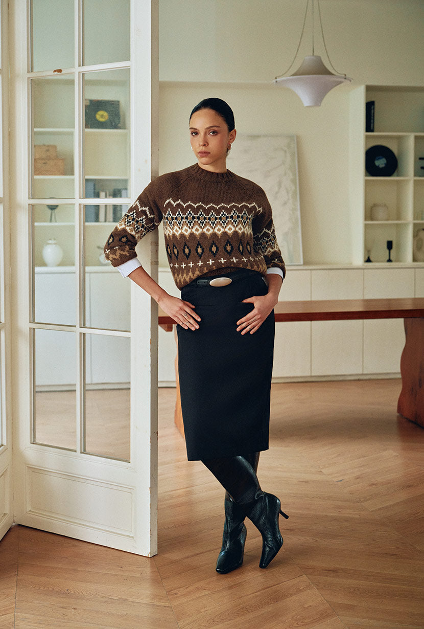 Petite Studio's Marcus Fair Isle Merino Wool Sweater in Brown