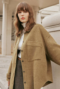 Petite Studio's Newton Oversized Wool Jacket in Olive Brown