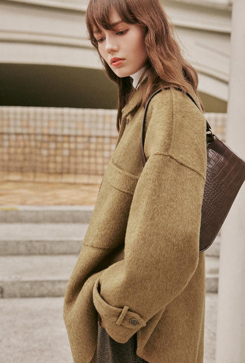 Petite Studio's Newton Oversized Wool Jacket in Olive Brown