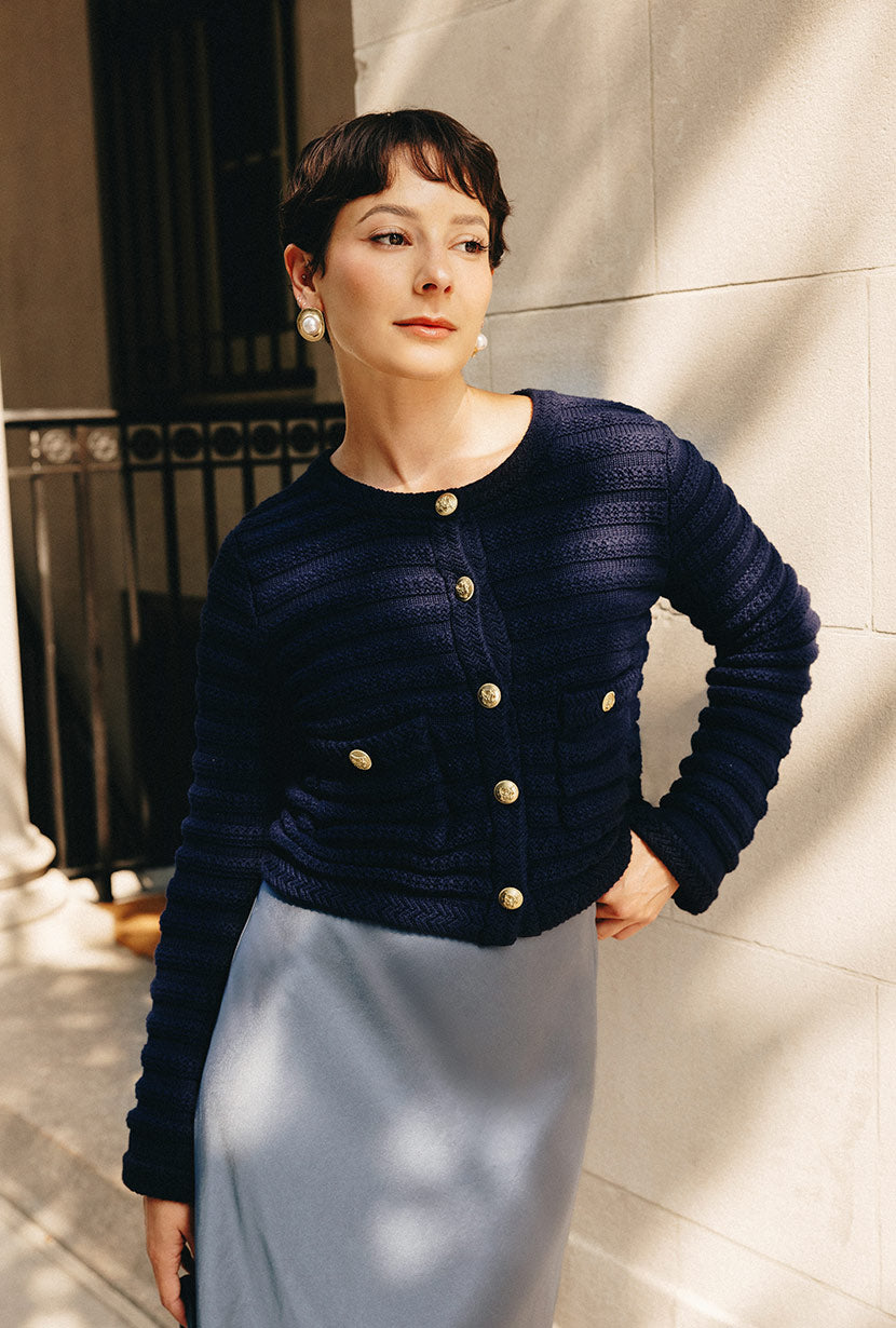 Petite Studio NYC's Cindy Cotton Cardigan in Navy