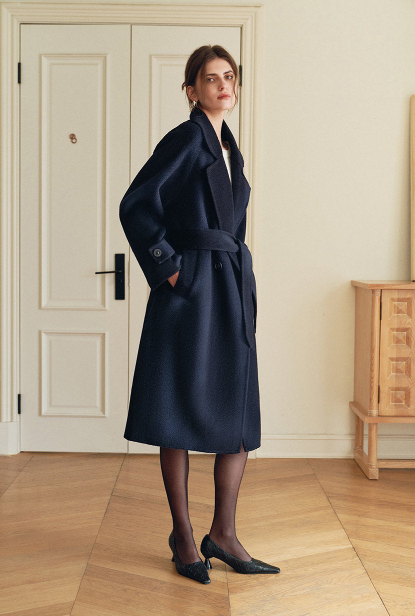 Petite Studio's Carina Wool Scarf Coat in Navy 