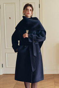 Petite Studio's Carina Wool Scarf Coat in Navy 