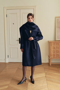 Petite Studio's Carina Wool Scarf Coat in Navy 