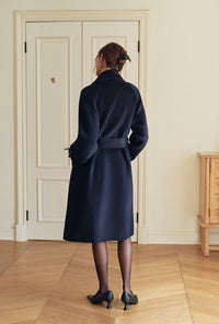 Petite Studio's Carina Wool Scarf Coat in Navy 