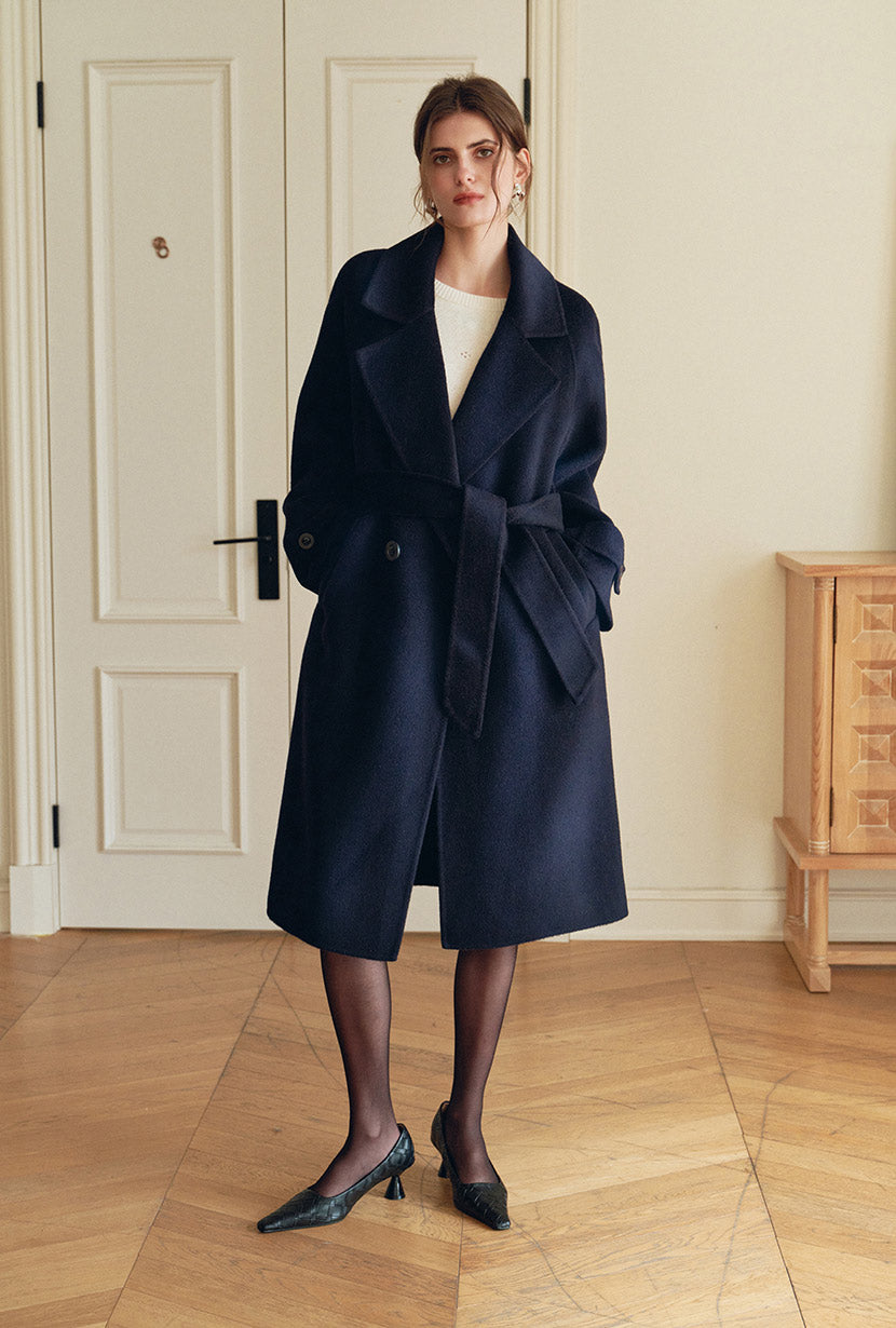 Petite Studio's Carina Wool Scarf Coat in Navy 