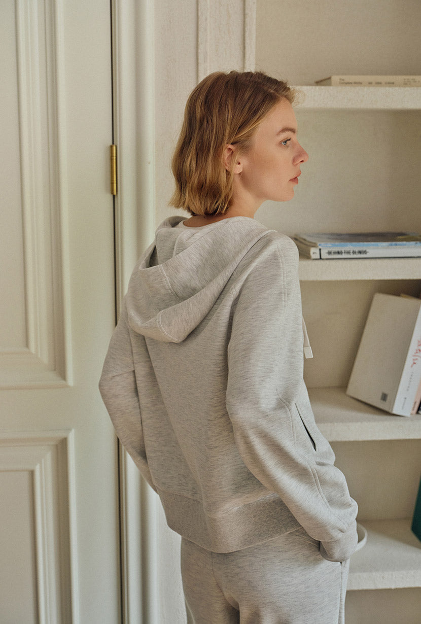 Petite Studio's Colby Cotton Zip-Up Hoodie in Heather White 
