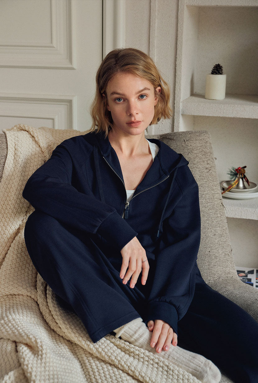 Petite Studio's Colby Cotton Zip-Up Hoodie in Navy