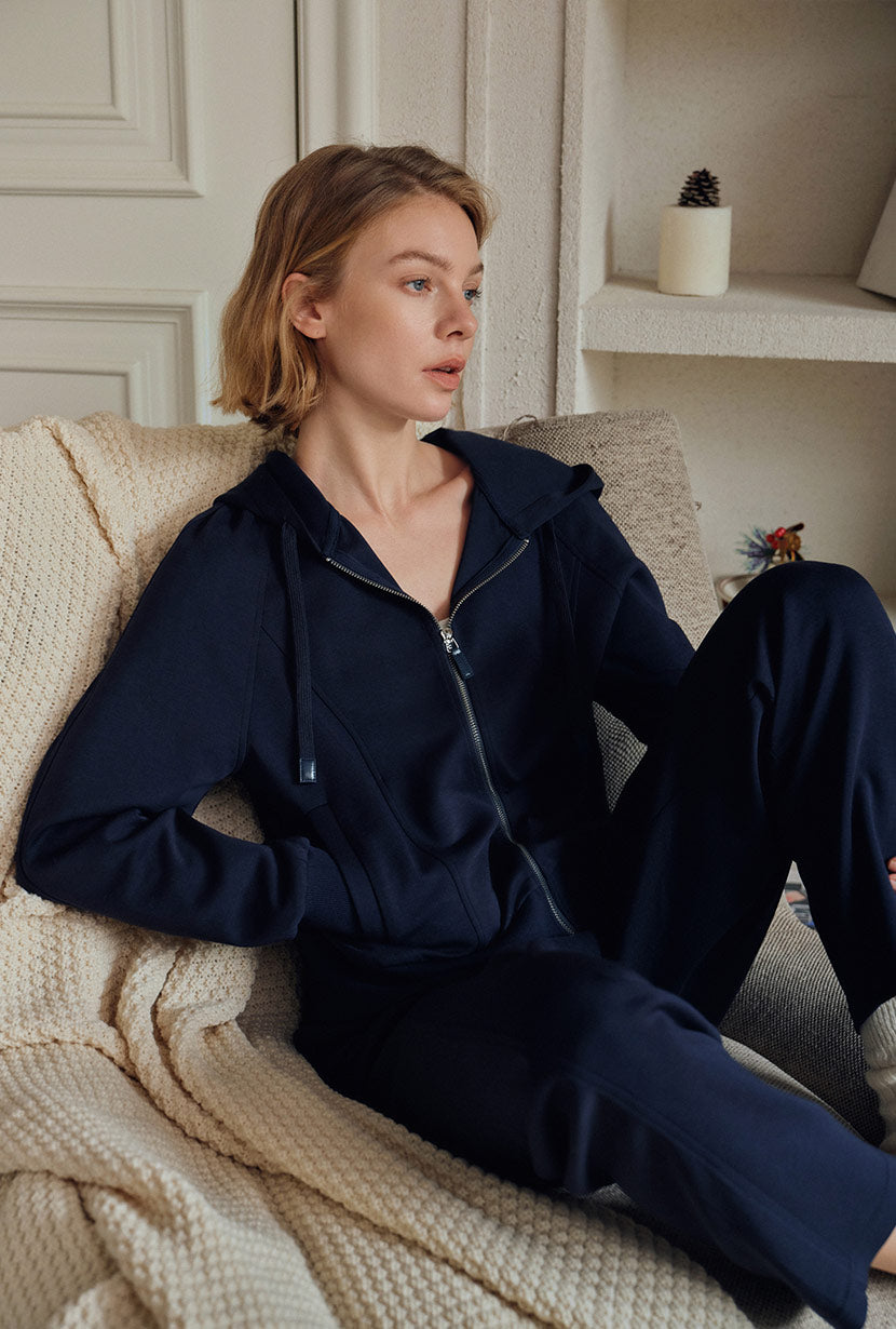 Petite Studio's Colby Cotton Zip-Up Hoodie in Navy