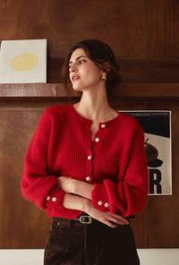 Petite Studio's Bellamy Mohair Cardigan in Red