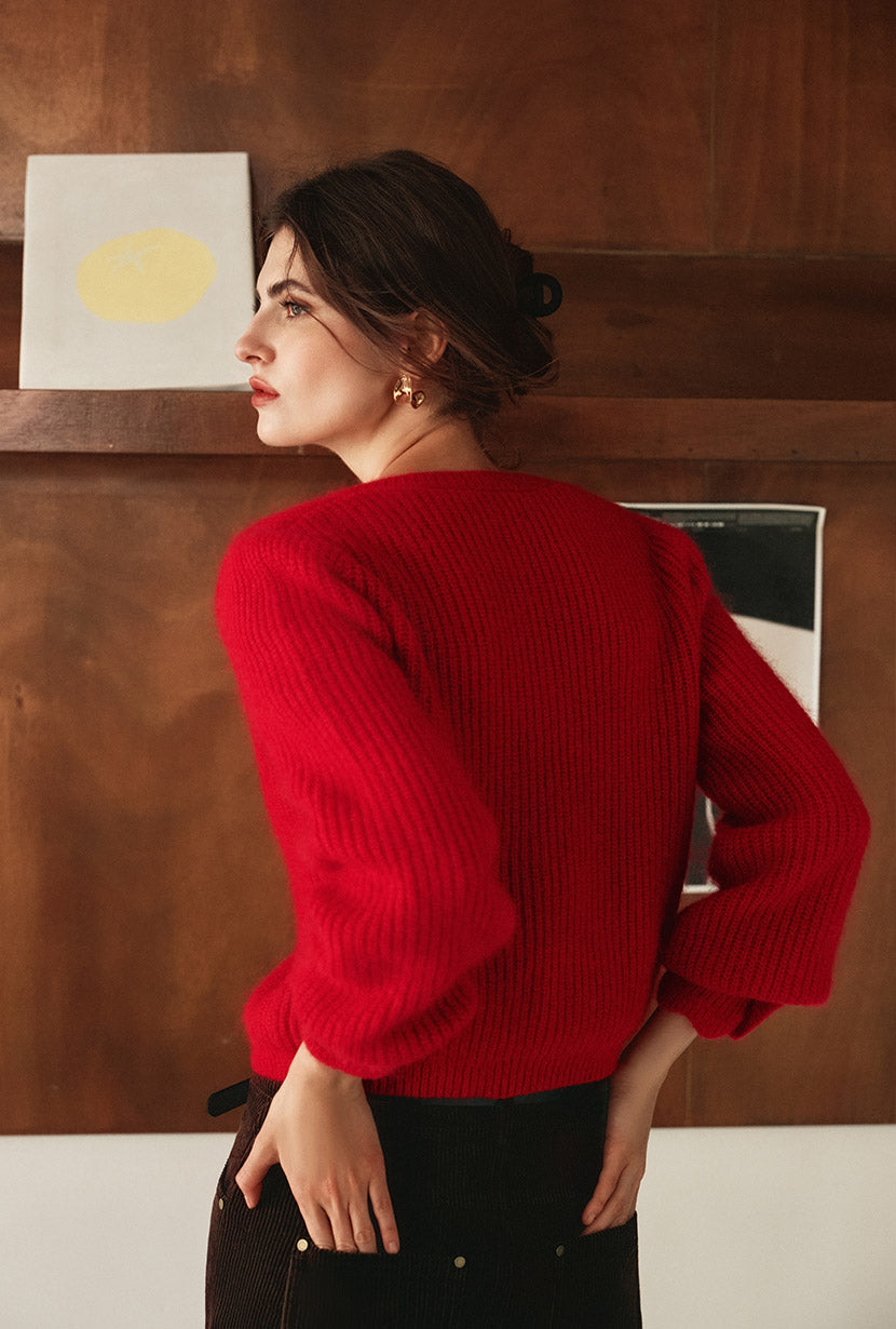 Petite Studio's Bellamy Mohair Cardigan in Red