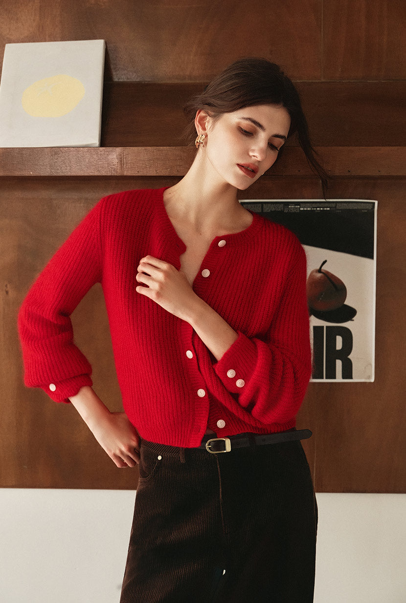 Petite Studio's Bellamy Mohair Cardigan in Red