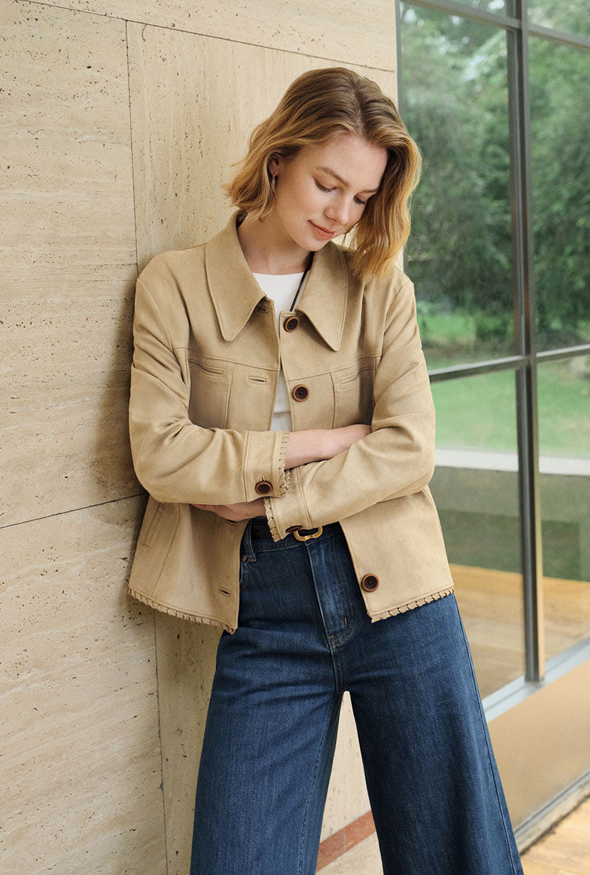 Petite Studio's Chiara Suede Jacket in Camel