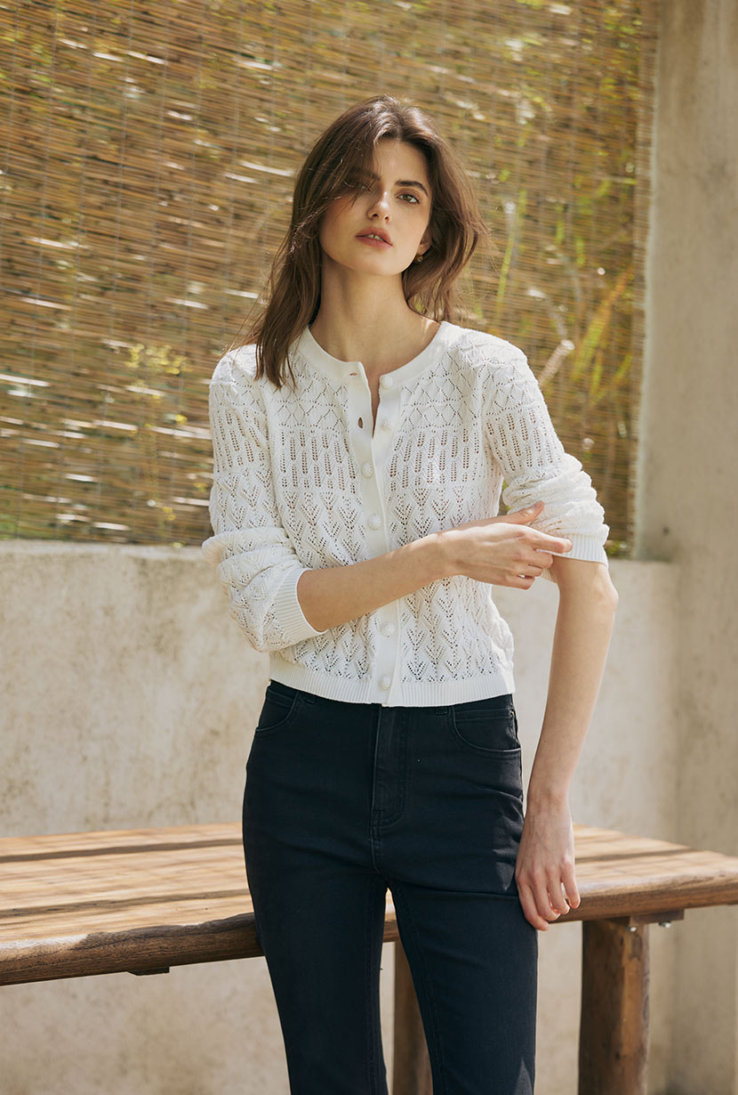 Petite Studio's Hannah Cashmere Cotton Blend Cardigan in Ivory