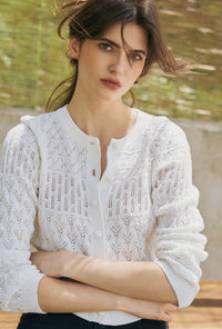 Petite Studio's Hannah Cashmere Cotton Blend Cardigan in Ivory