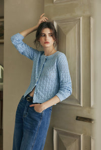 Hannah Cashmere Cotton Blend Cardigan - Sky