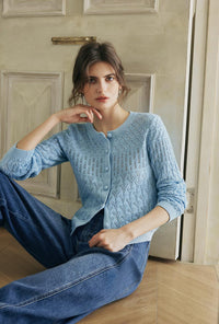 Hannah Cashmere Cotton Blend Cardigan - Sky