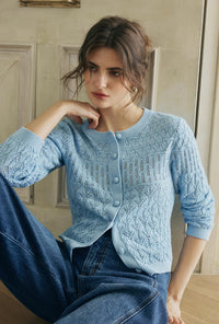 Hannah Cashmere Cotton Blend Cardigan - Sky