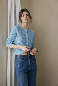 Hannah Cashmere Cotton Blend Cardigan - Sky