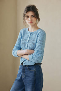 Hannah Cashmere Cotton Blend Cardigan - Sky