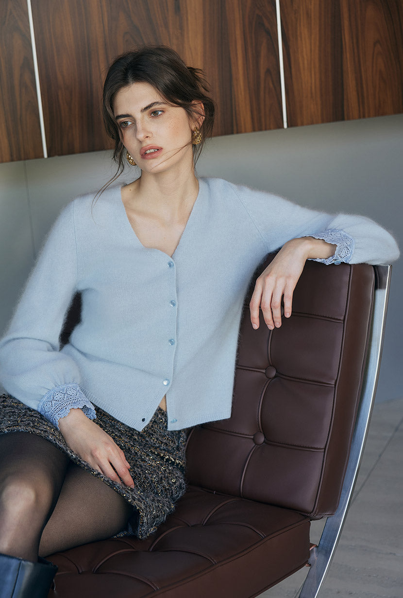 Petite Studio's Murphy Brushed Merino Wool Cardigan in Ice Blue