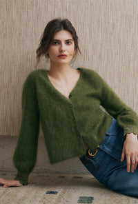 Petite Studio's Murphy Brushed Merino Wool Cardigan in Olive Green