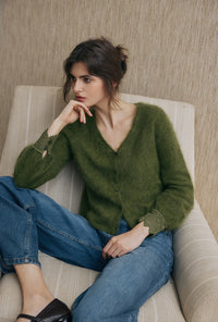 Petite Studio's Murphy Brushed Merino Wool Cardigan in Olive Green