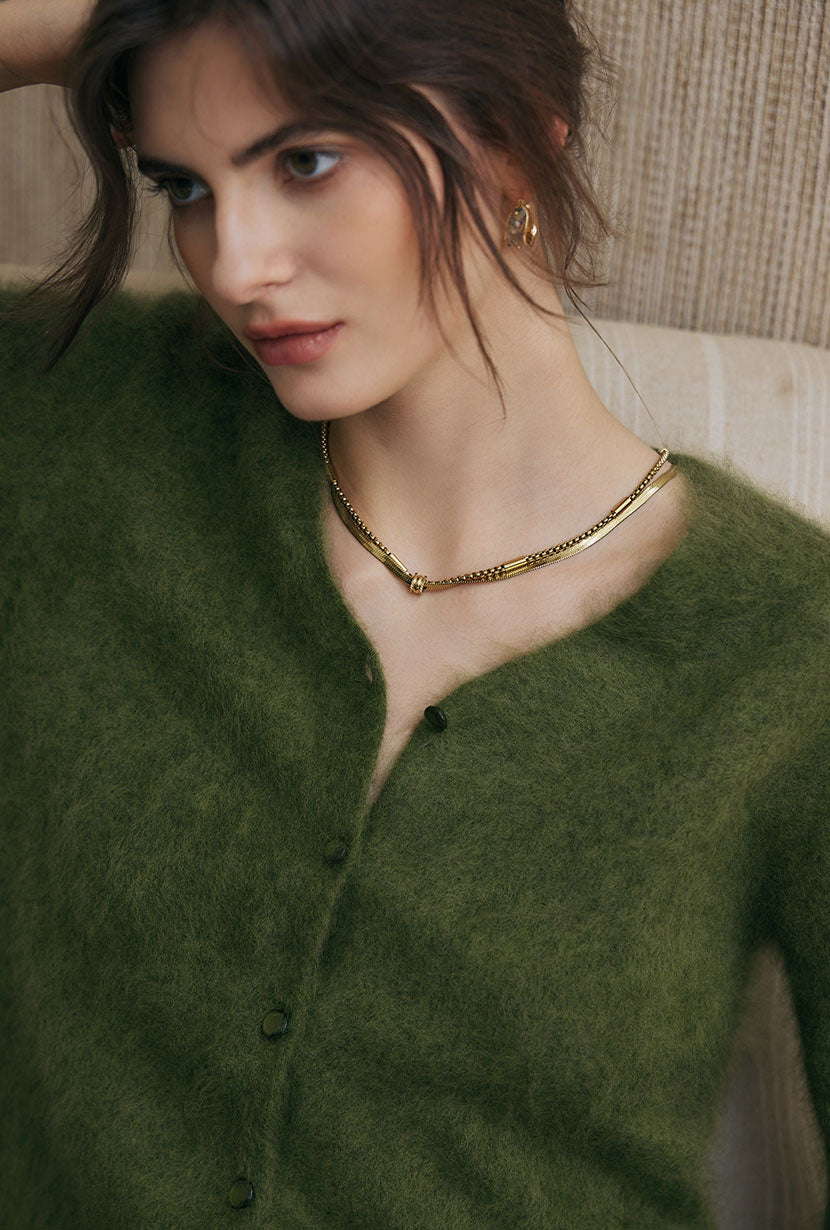 Petite Studio's Murphy Brushed Merino Wool Cardigan in Olive Green