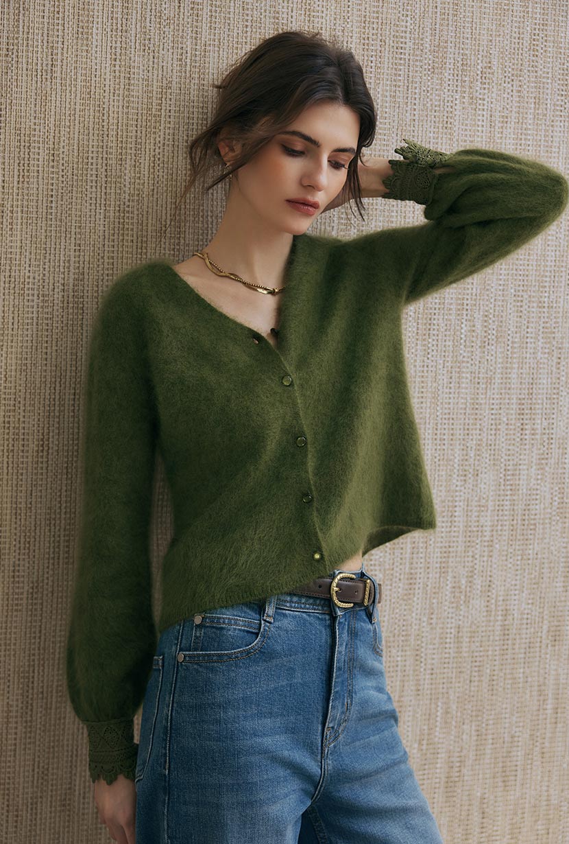 Petite Studio's Murphy Brushed Merino Wool Cardigan in Olive Green