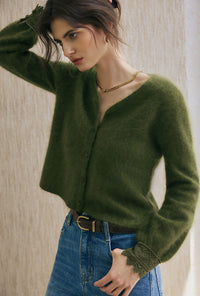 Petite Studio's Murphy Brushed Merino Wool Cardigan in Olive Green