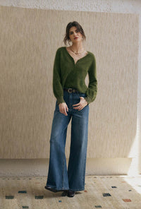 Petite Studio's Murphy Brushed Merino Wool Cardigan in Olive Green