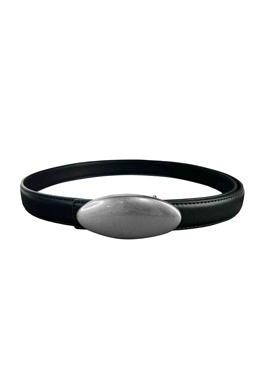 Petite Studio's Leia Black and Silver Oval Plaque Belt