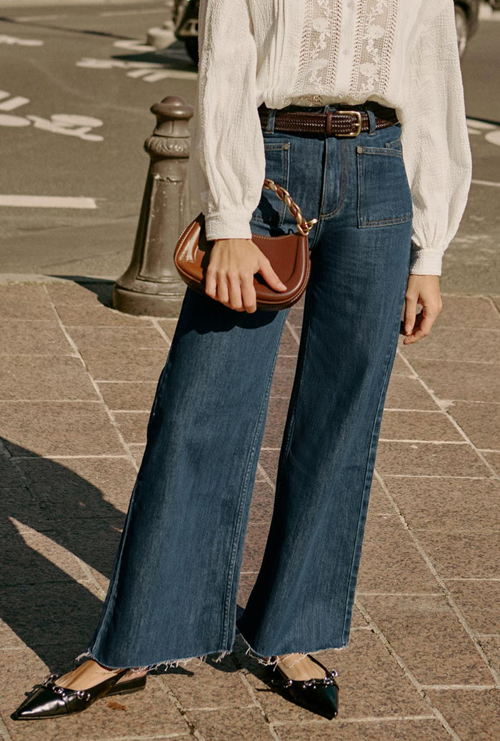 Petite Studio NYC's Sevilla High Rise Wide Leg Jeans in Vintage Indigo